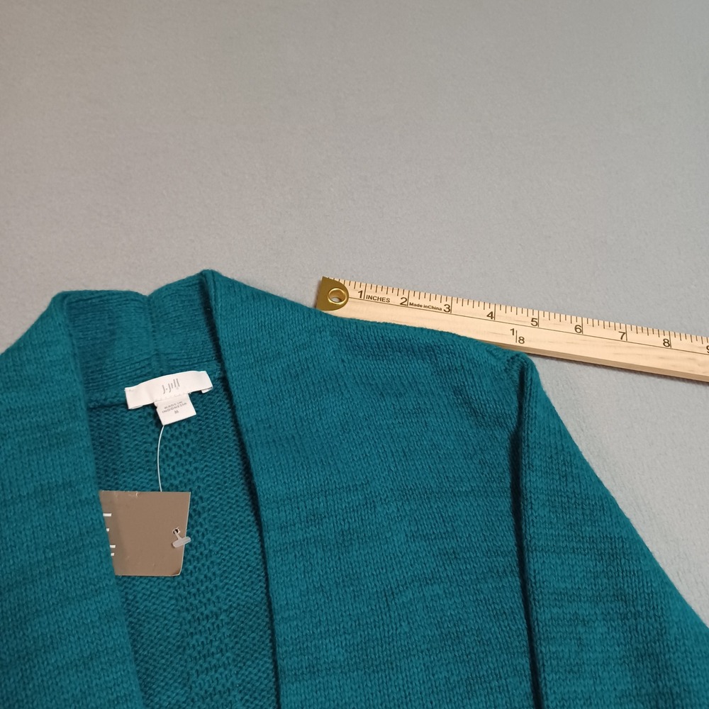 J. Jill Cardigan Womens M Oceanside Teal Open Front Woven Accent Back Sweater - Picture 6 of 15